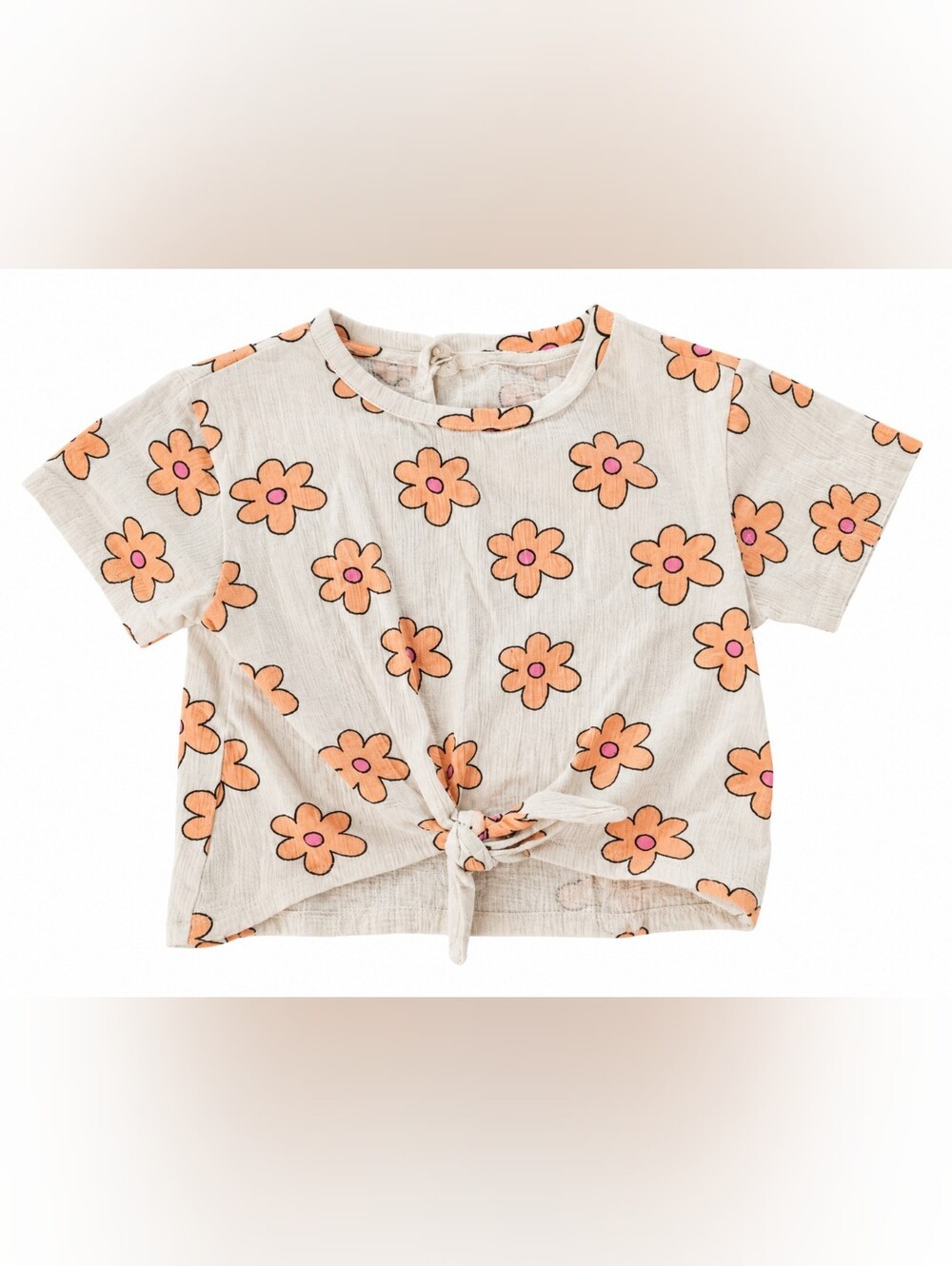 Jessica Simpson White Floral Tie-Front Tee with Peach Flowers